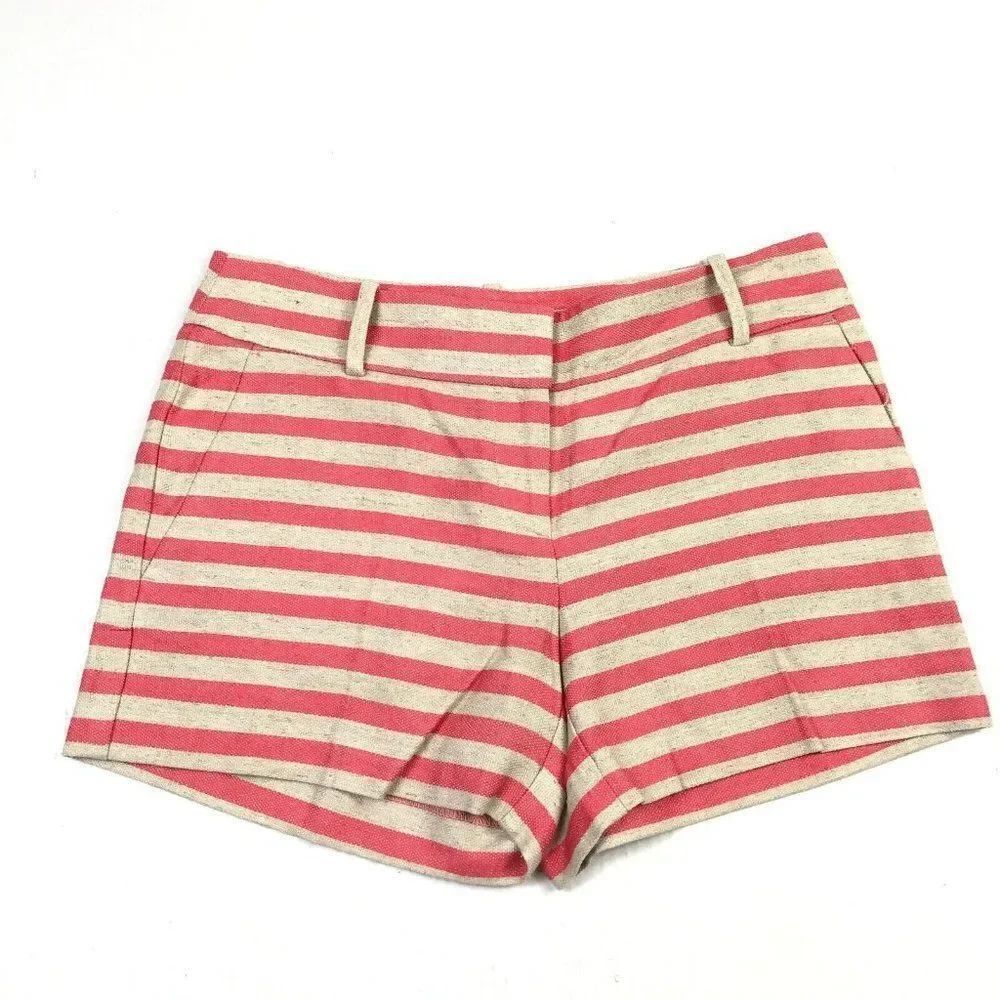 LOFT Womens 0 Striped Chino Shorts Linen Blend Casual Summer Preppy Beach Chic